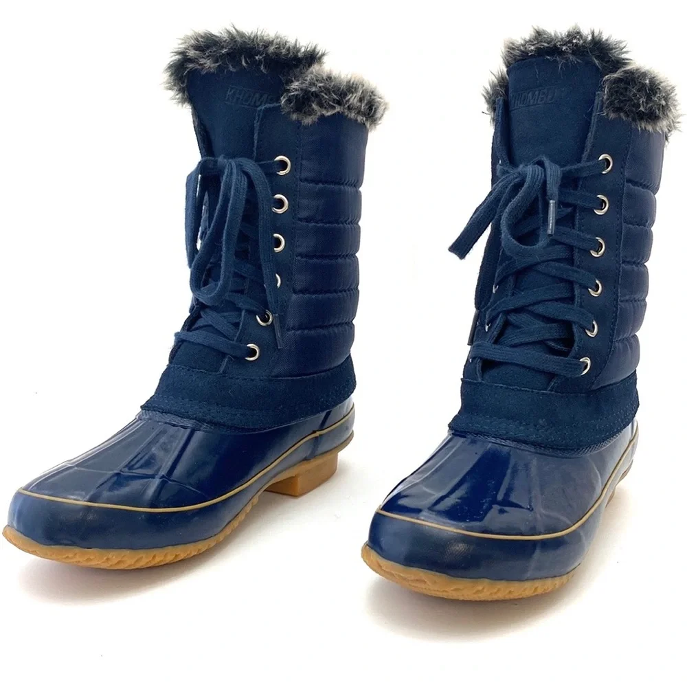 Khombu Women's Boston Bean Navy Blue Quilted Apres Winter/Snow Boots